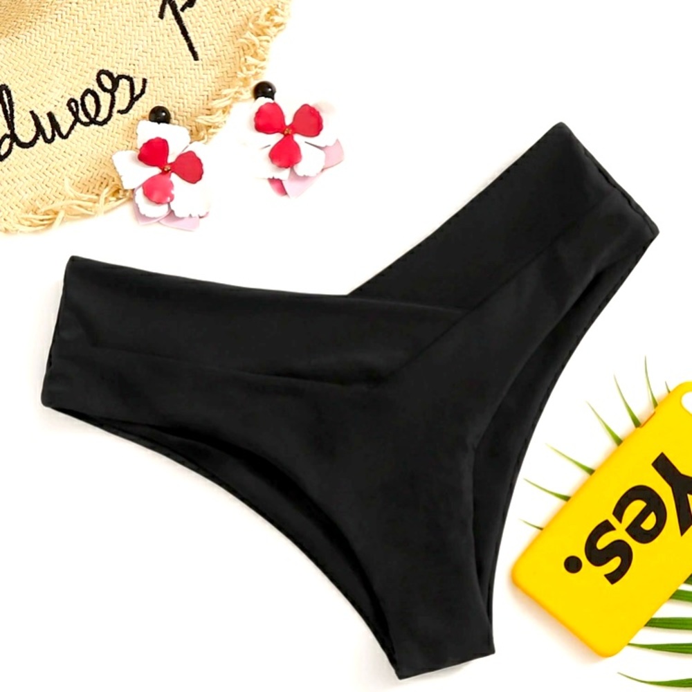 Criss Cross Seam Detail Bikini Bottom Black XL